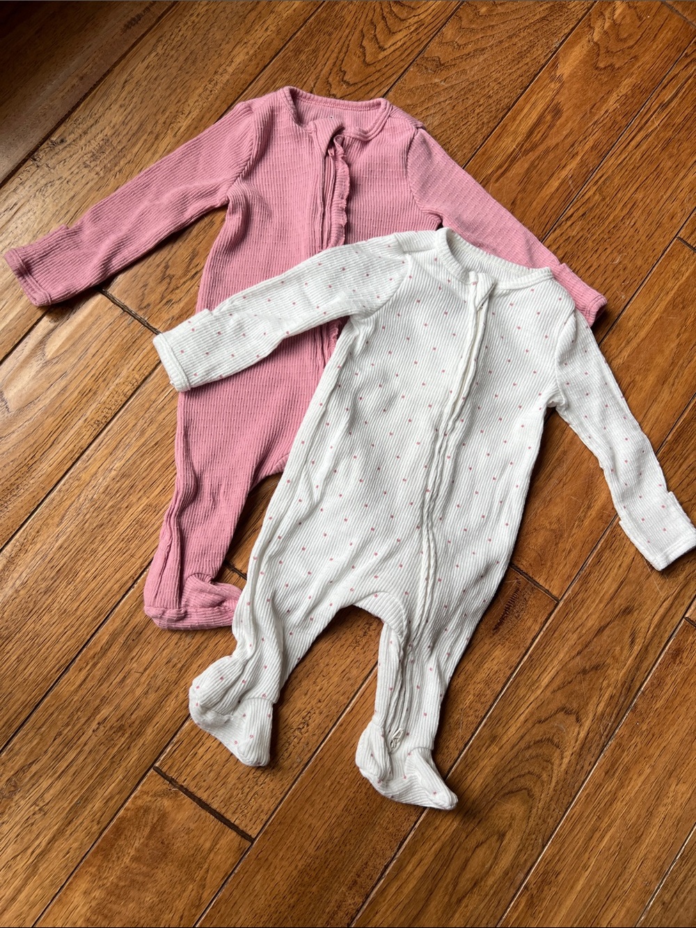 Pink and Cream Ribbed Footed One-Piece Set - Kids